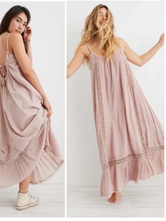 aerie Dresses & Skirts - Aerie Mauve Lace Trim Strappy Maxi Dress Boho Festival Resortwear‎ Size S